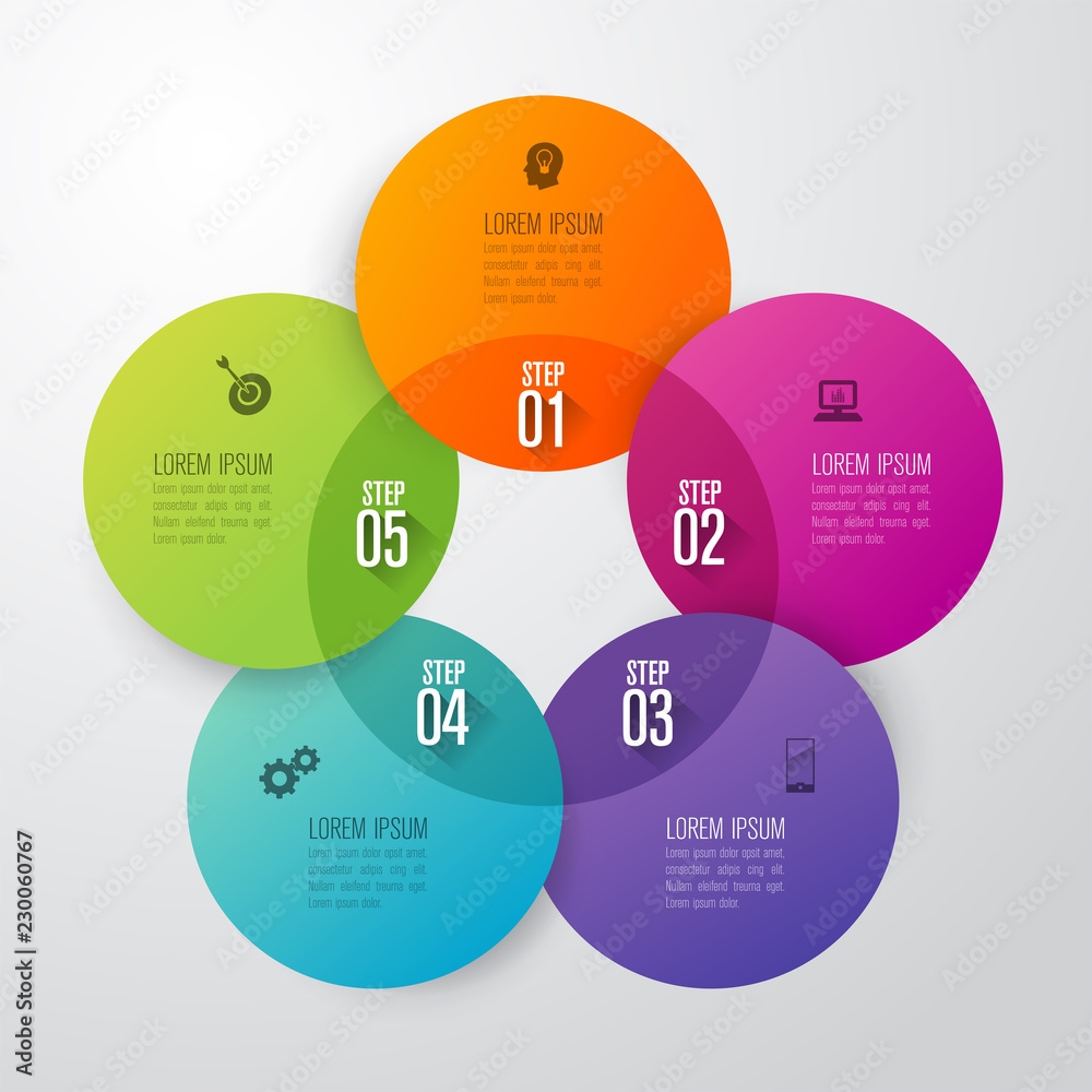 Infographics design vector and business icons with 5 options.