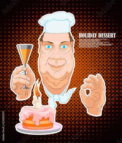 Character cartoon cook with a cupcake