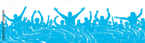 Cheerful people having fun celebrating. Crowd of fun people audience on party, holiday. Applause people hands up. Vector Illustration Silhouette