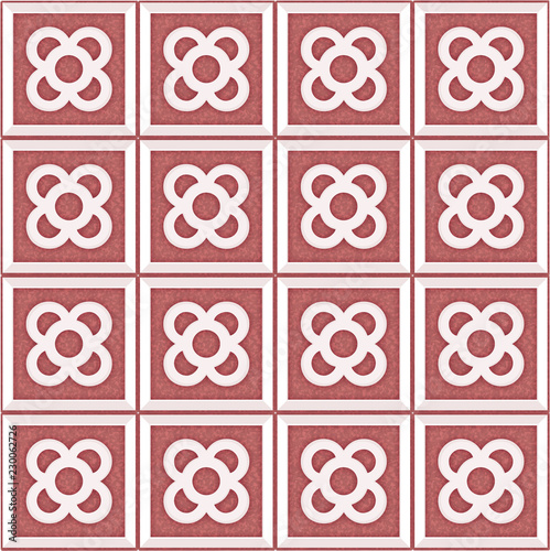 Tile el Panot de Flor Rosa de Barcelona Red Pattern	