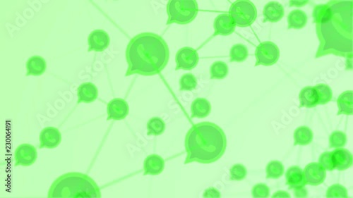 SOUTH KOREA, SEOUL- NOVEMBER, 01-2018: 3D rendered 4k block-chain of whats-app icon motion background with plexus elements. Plexus of abstract lines, triangles and whats-app icons.