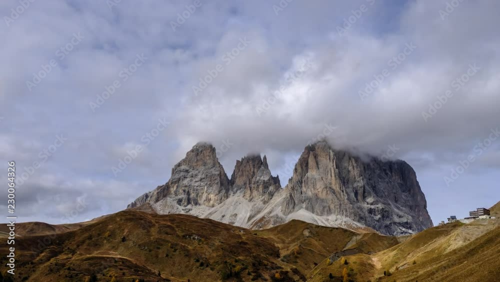 Timelapse video of the Sassolungo mountains in Italian Alps, Dolomites Timelapse video of the Sassolungo mountains in Italian Alps, Dolomites