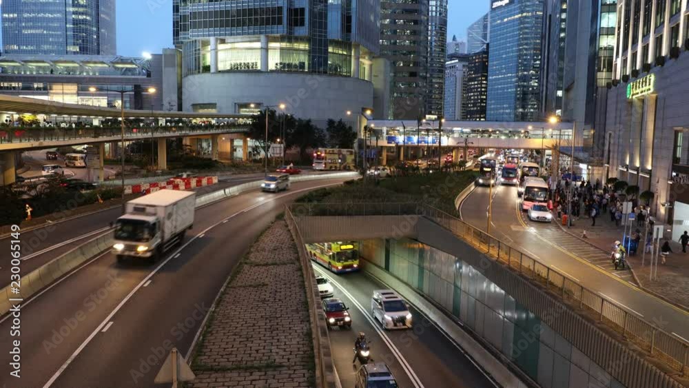 Central, Hong Kong - October 24, 2018 : Car traffic at rush hour in central district of Hong Kong Central, Hong Kong - October 24, 2018 : Car traffic at rush hour in central district of Hong Kong