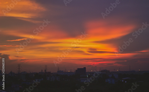 Sunset in the orange suburb of Bangkok