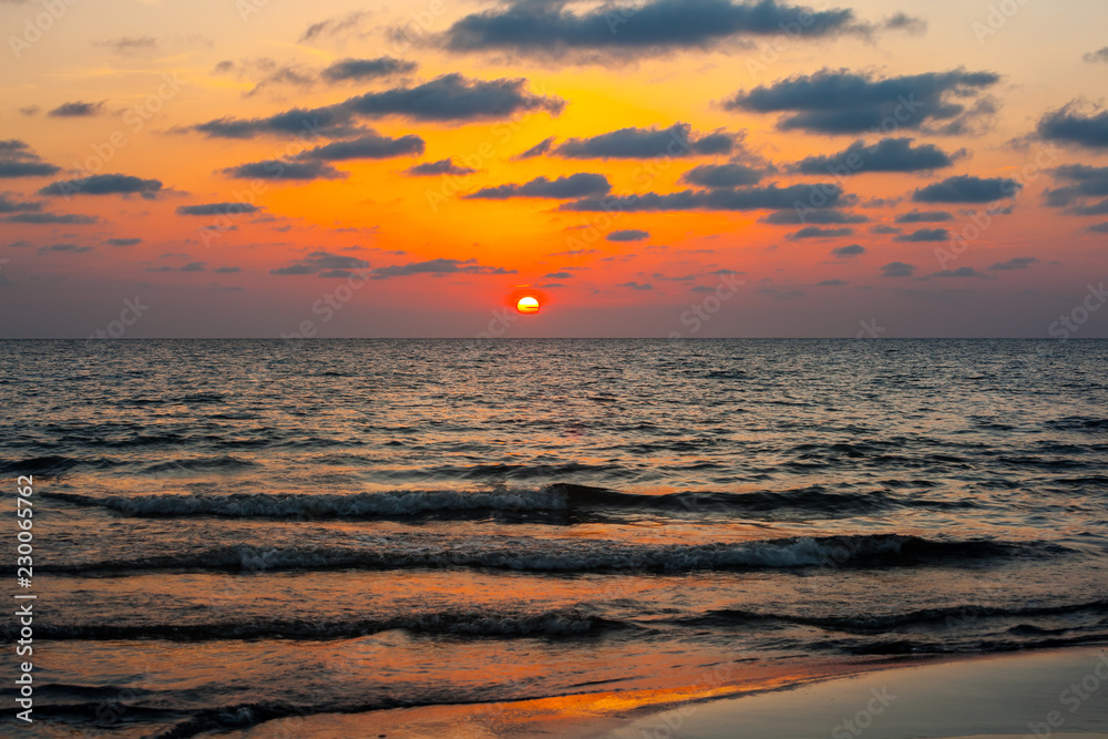 Beautiful sunset on the Black sea. Gold sea sunset.Poti, Georgia