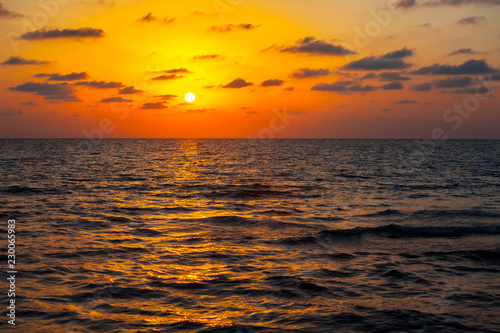 Beautiful sunset on the Black sea. Gold sea sunset.Poti  Georgia