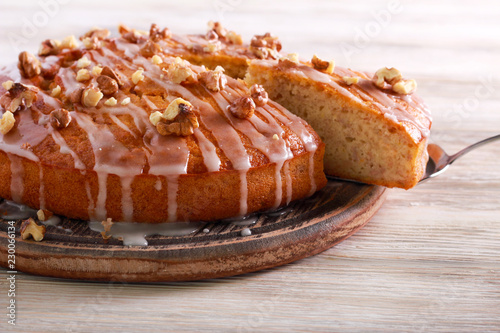 Cake with icing and nuts