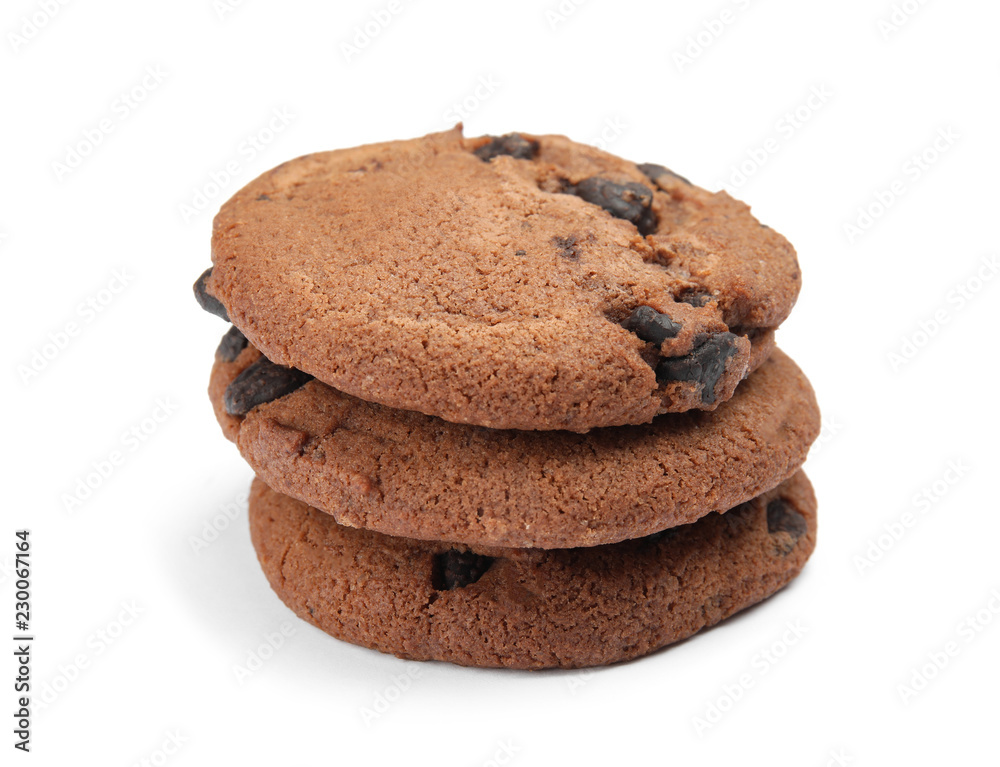 Delicious chocolate chip cookies on white background Delicious chocolate chip cookies on white background