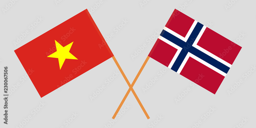 Norway and Vietnam. The Norwegian and Vietnamese flags. Official proportion. Correct colors. Vector