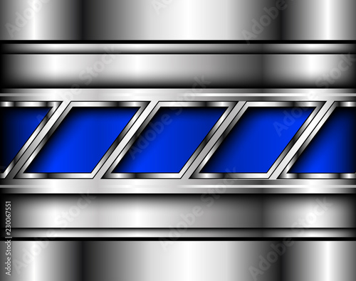 Technology metal background, blue metallic 3D vector design