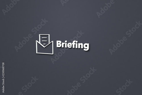 Illustration of Briefing with white text on dark background