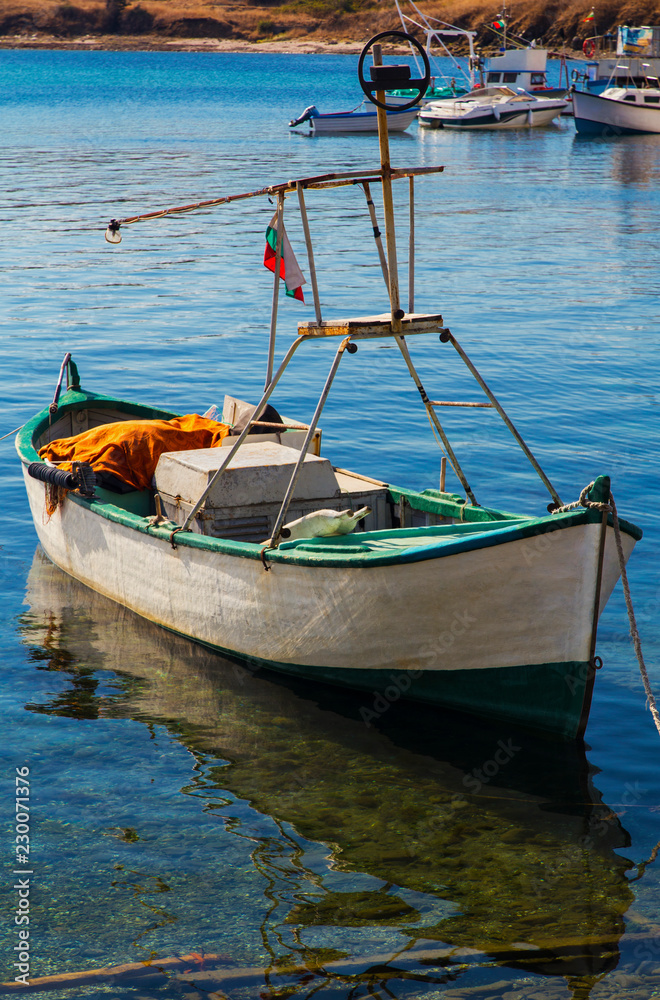 Beautiful landscape with boat in the sea Beautiful landscape with boat in the sea