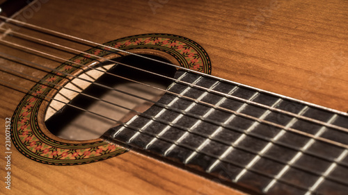 closeup of brown acoustic guitar. art and music background