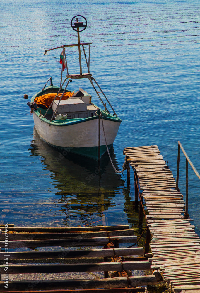 Beautiful landscape with boat in the sea Beautiful landscape with boat in the sea