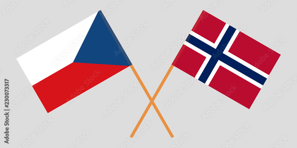 Flags of Norway and Czech. Official proportion. Correct colors. Vector