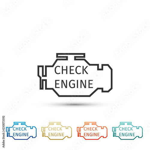 Check engine icon isolated on white background. Set elements in colored icons. Flat design. Vector Illustration