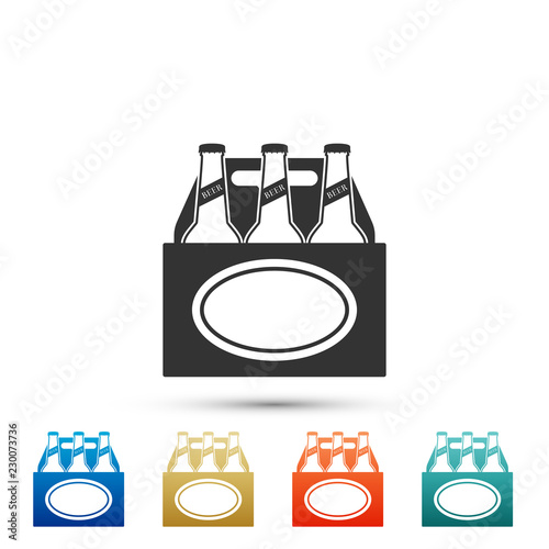 Pack of beer bottles icon isolated on white background. Case crate beer box sign. Set elements in colored icons. Flat design. Vector Illustration