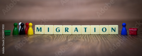 Close up of migration text on wooden table photo