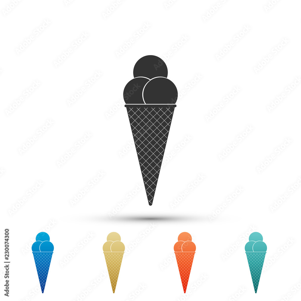 Ice cream in waffle cone icon isolated on white background. Set elements in colored icons. Flat design. Vector Illustration Ice cream in waffle cone icon isolated on white background. Set elements in colored icons. Flat design. Vector Illustration