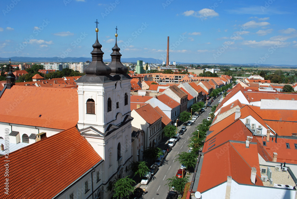 The panorama view of Trnava historical center, Slovakia