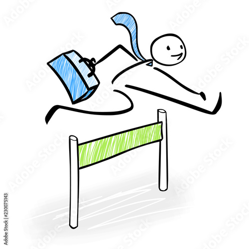 Happy business man jumping over obstacles - Stick figure vector illustration - concept image