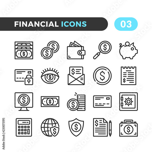 Financial line icons. Outline symbols collection. Premium quality. Pixel perfect. Vector thin line icons set