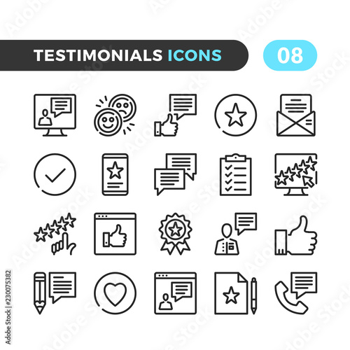 Testimonials line icons. Outline symbols collection. Premium quality. Pixel perfect. Vector thin line icons set