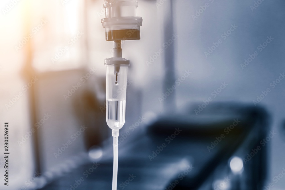 Saline iv drip fluid intravenous drop hospital room,medical concept ...