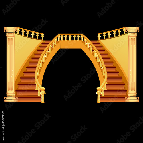 Vintage staircase isolated on a black background. Vector illustration.