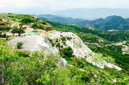 Landscape of Hierve el Agua  Oaxaca  Mexico. Panoramic view of the mountains from the hot springs of Hierve El Agua.