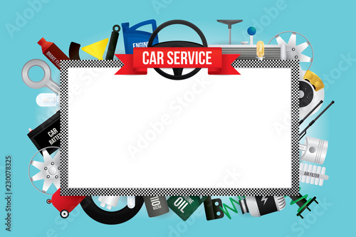 Vector design text box frame for car mechanic service and repair.