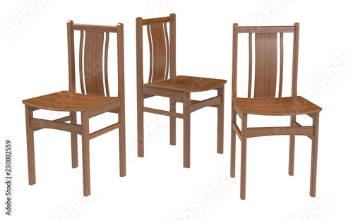 Several old style chairs on the white background.