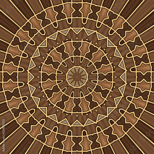 Ornamental wood tiles. 3d illustrations