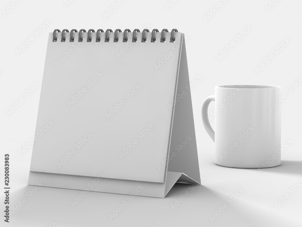 Empty desk calendar on table. Mockup design concept. 3D Empty desk calendar on table. Mockup design concept. 3D