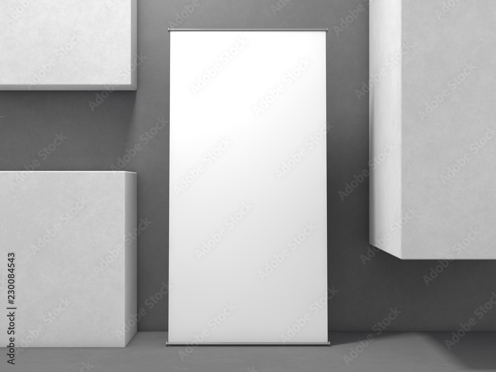 Blank roll up banner display. Template mockup. 3D Blank roll up banner display. Template mockup. 3D