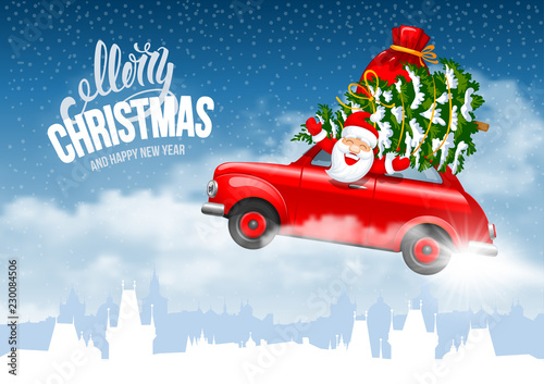 Christmas Character Santa Flying In The Car