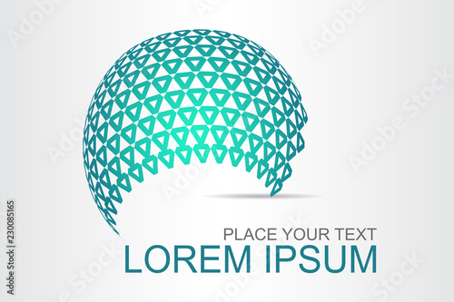  Abstract technology logo stylized spherical surface with abstract shapes.