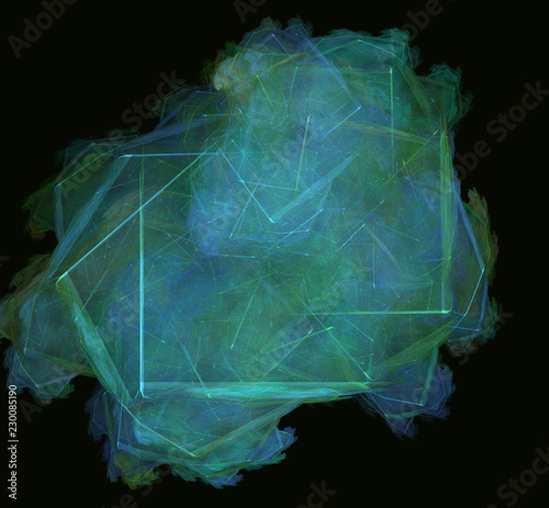 Green blue abstract fractal texture on black background. Fantasy fractal texture. Digital art. 3D rendering. Computer generated image.
