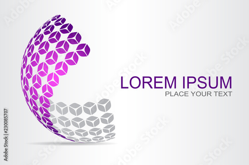  Abstract technology logo stylized spherical surface with abstract shapes.