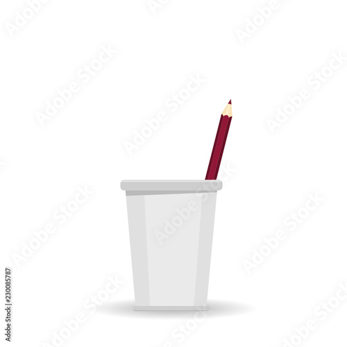 One red pencil in glass for office. Vector on white background