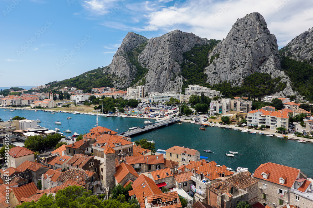 Omis, a small town and port at the mouth of the Cetina River in Croatia