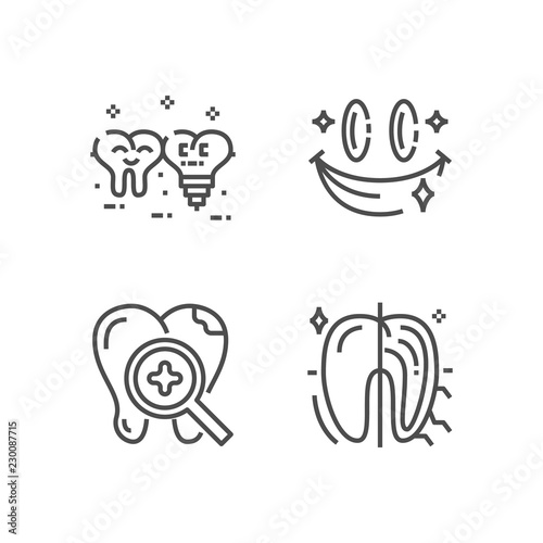 Modern set of dentist clinic icons. Premium medicine symbol collection. Vector stomatology illustration. Line orthodontic pictogram pack.