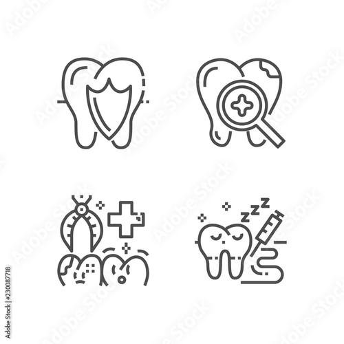 Modern set of dentist clinic icons. Premium medicine symbol collection. Vector stomatology illustration. Line orthodontic pictogram pack.