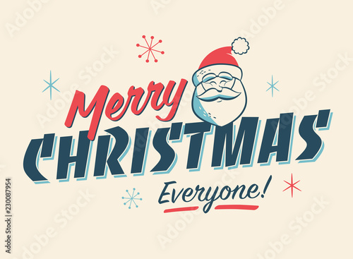 Vintage Style Christmas Postcard. Merry Christmas Everyone! - Editable EPS10.