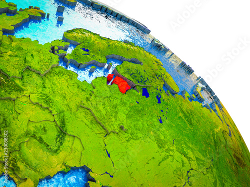 Estonia Highlighted on 3D Earth model with water and visible country borders.