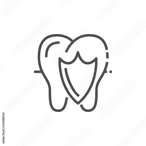 Modern tooth protection icon. Premium medicine symbol. Vector stomatology illustration. Line orthodontic pictogram.