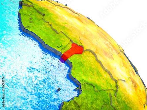 Benin Highlighted on 3D Earth model with water and visible country borders.