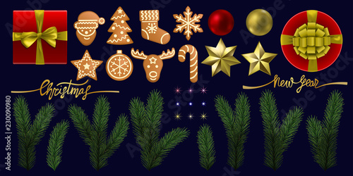 Christmas and New Year Vector Object Set