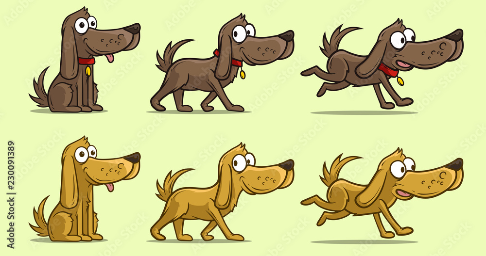 Cartoon cute dog in different positions