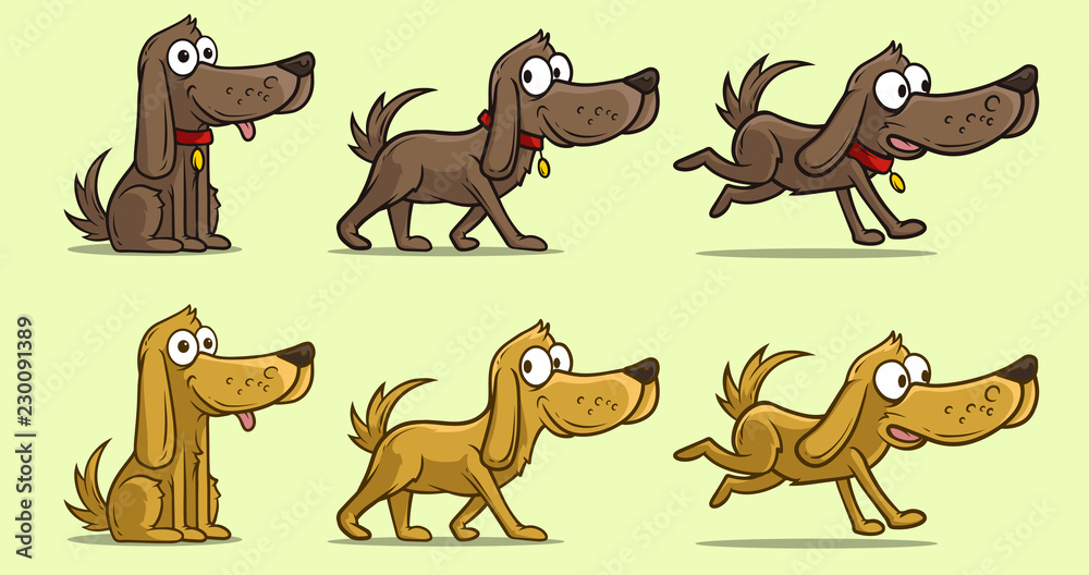 Obraz premium Cartoon cute dog in different positions